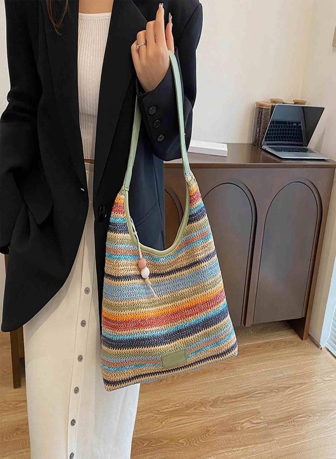 Winatehr straw beach tote bag, summer vacation crochet purse, woven trendy colorful cute shoulder bag with zipper, beach stuff gifts for women - Image 4